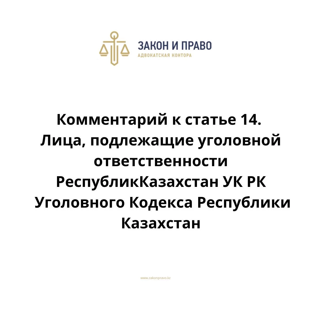 Комментарий к статье 14. Лица, подлежащие уголовной ответственности УК РК Уголовного Кодекса Республики Казахстан