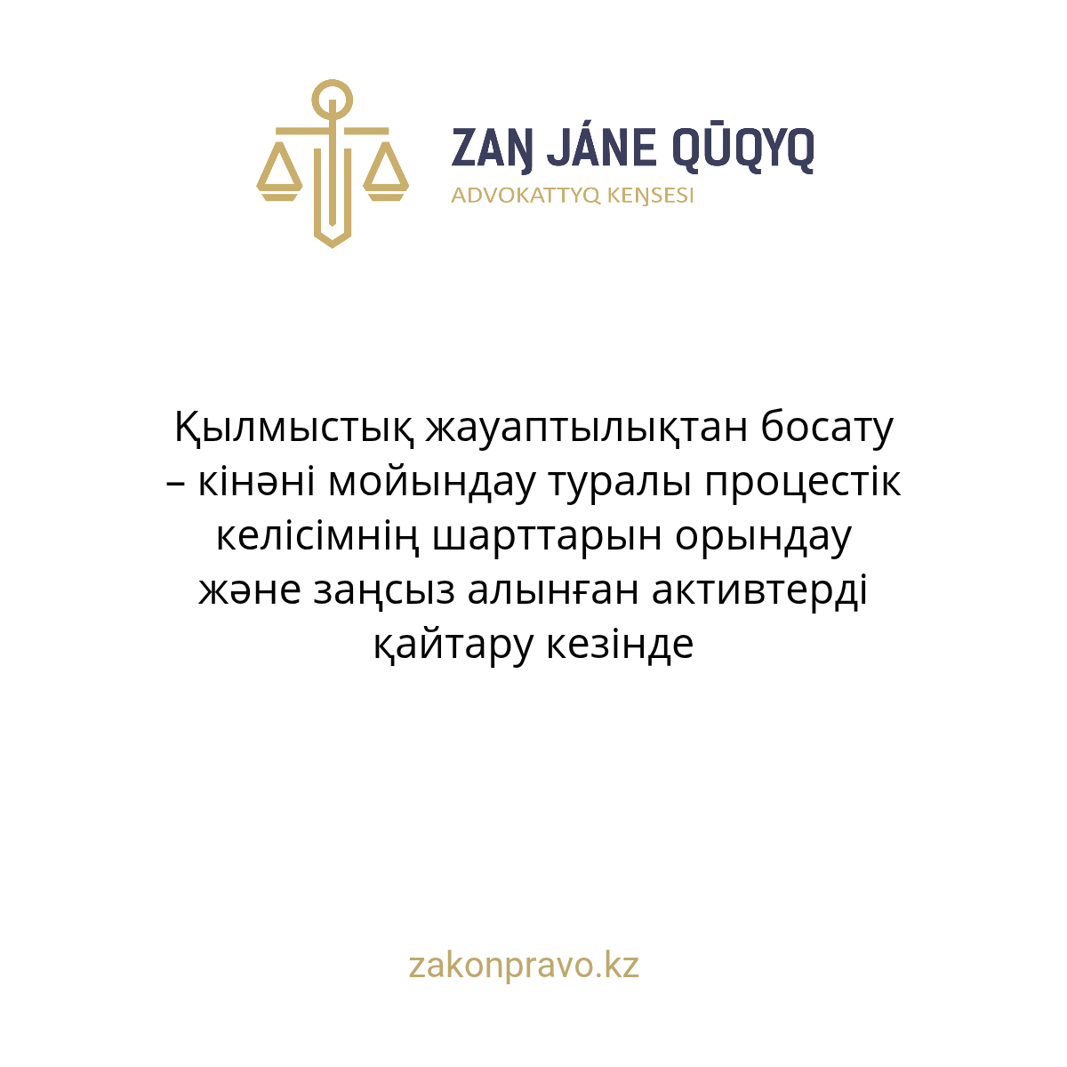 Қылмыстық жауаптылықтан босату – кінәні мойындау туралы процестік келісімнің шарттарын орындау және заңсыз алынған активтерді қайтару кезінде